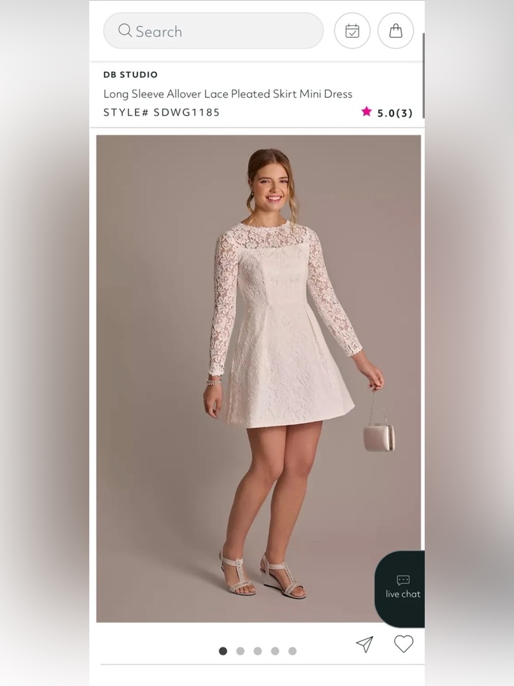 DB Studio White Lace Long Sleeve Mini Dress Size 14 Bridal Shower Rehearsal Dres